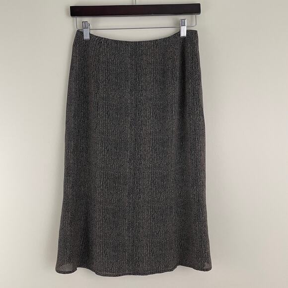 Talbots Womens 100% Pure Silk Sz 8 A-Line Black & Brown All Over Print Skirt - Picture 1 of 10